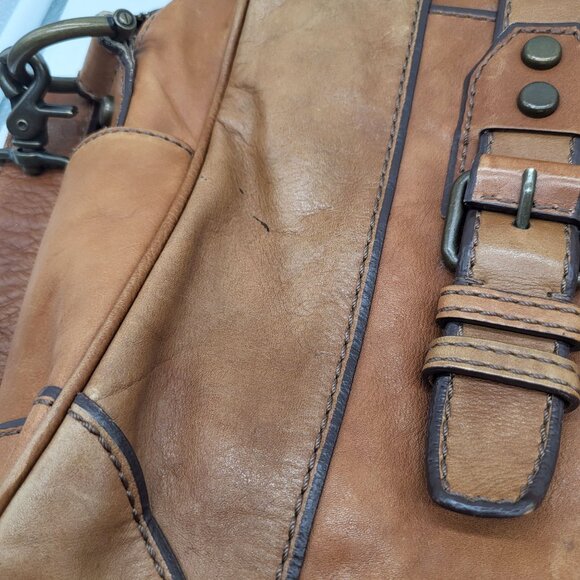 FOSSIL Brown Leather Laptop Bag Satchel  Messenger Shoulder Strap y2k acadamia - Picture 6 of 16